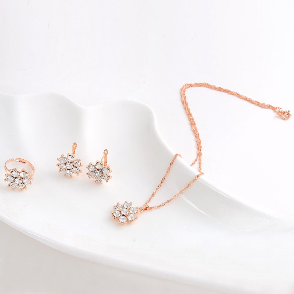 Gold Color Crystal Flower Jewelry Set - Image 2
