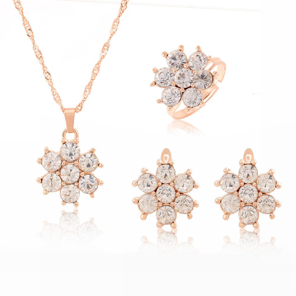 Gold Color Crystal Flower Jewelry Set